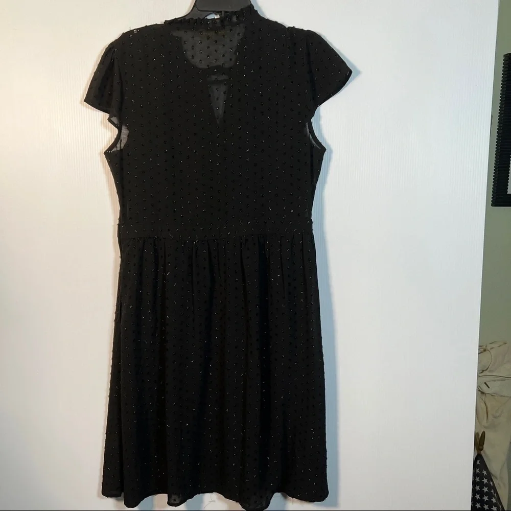 MODCLOTH Sparkling Black Fit & Flare Dress. Bodice has pleats, chocker, Size L - Picture 5 of 12
